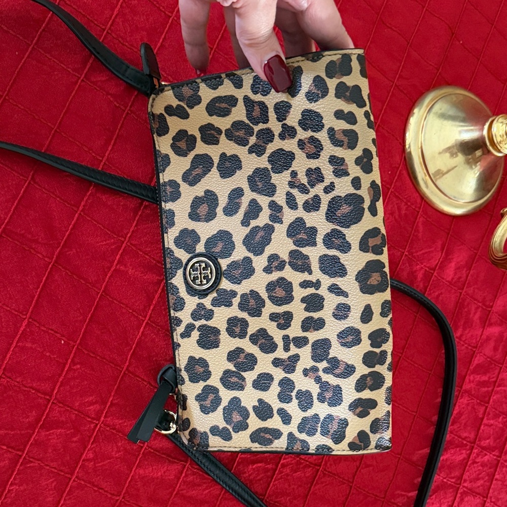 Tory Burch Tan and Black Leopard Crossbody Bag